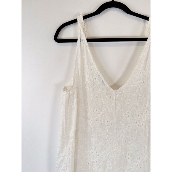 ZARA Womens Jumpsuit White Floral Eyelet V Neck Sleeveless Wide Leg Boho Large - Picture 8 of 11